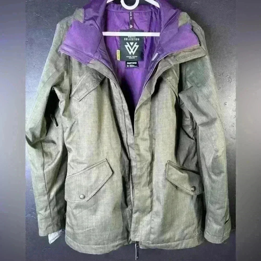 Burton White Collection Hunter Green Ski Jacket Purple Lining Medium DryRide
